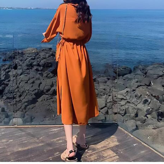 Robe maxi élégante à manches longues pour femmes avec détail fente Chic und Stil