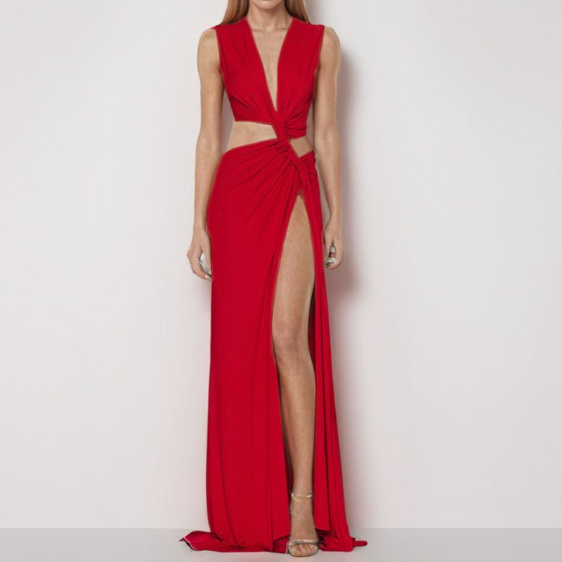 Robe maxi pour femmes avec un décolleté en V séduisant et des fronces Chic und Stil