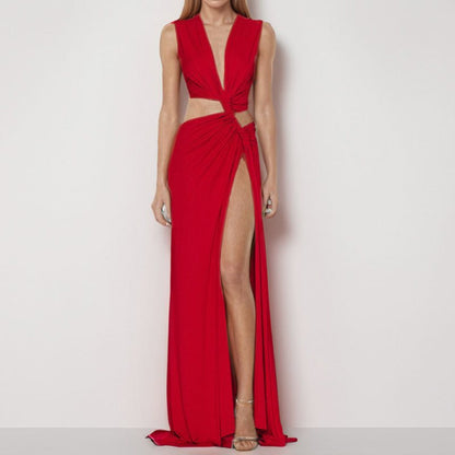 Robe maxi pour femmes avec un décolleté en V séduisant et des fronces Chic und Stil