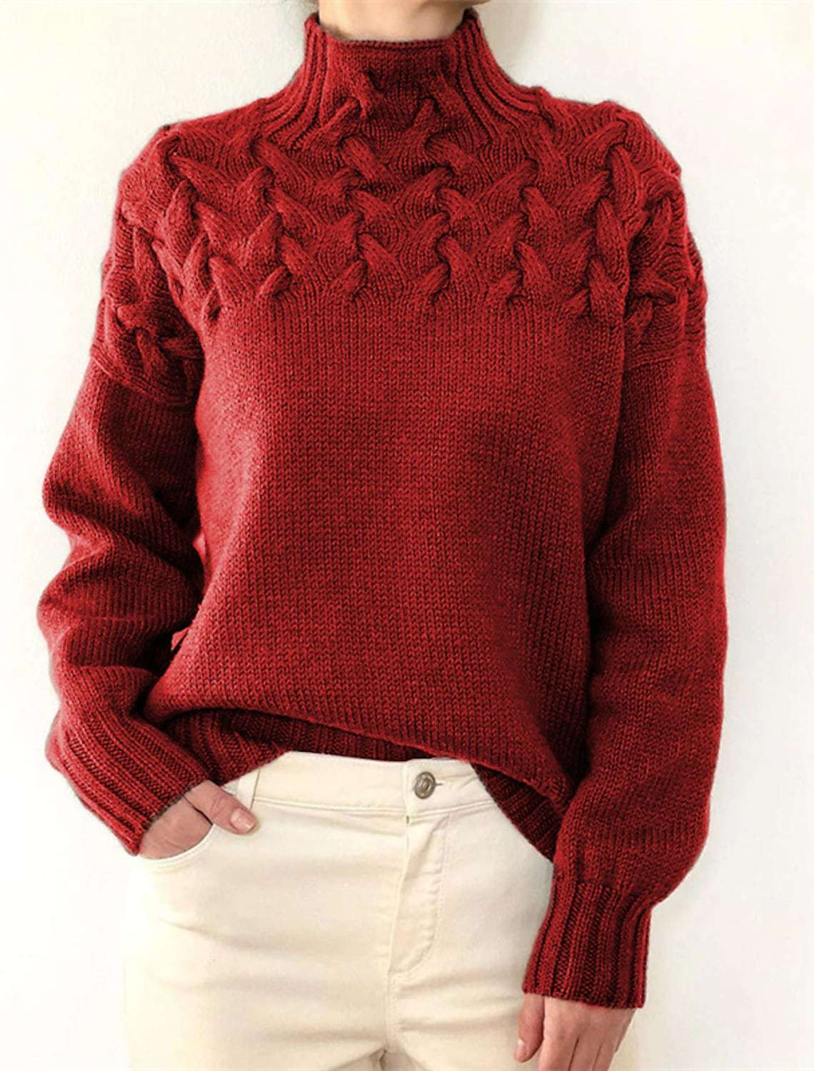 Pull-over à col haut pour femmes avec motif en torsades décoratif Chic und Stil