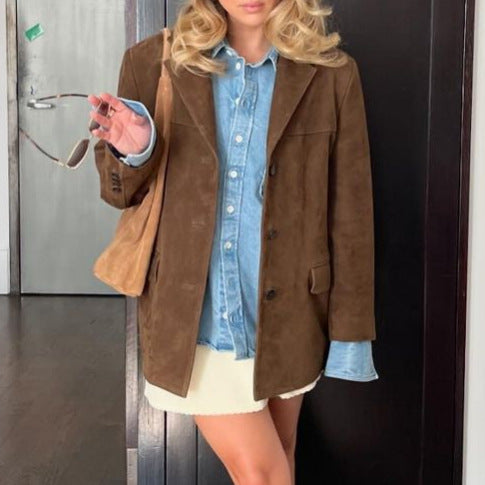 Dames Blazer en Laine Oversize avec Manches Structurées Chic und Stil