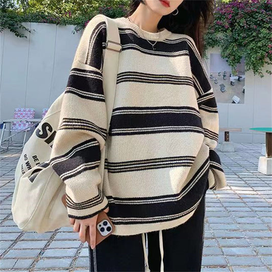 Pull en tricot décontracté pour femmes avec des rayures maritimes et une coupe ample Chic und Stil