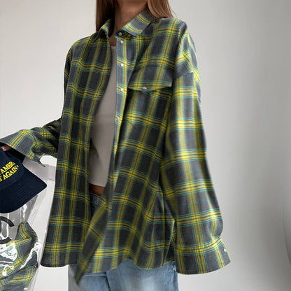 Chemisier à carreaux décontracté pour femmes en coton avec une coupe généreuse Chic und Stil