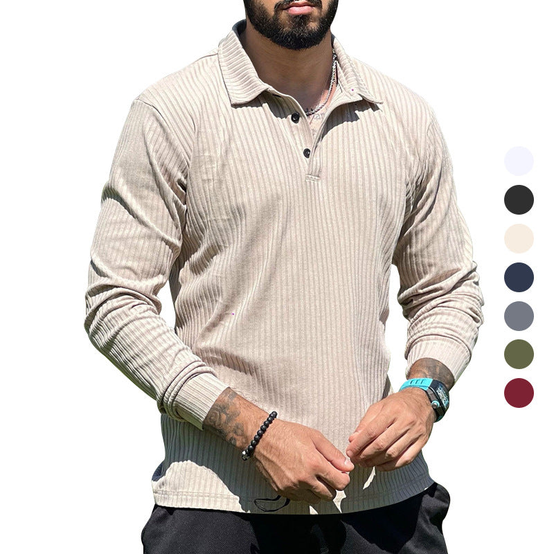 Long knit pullover for men with structured design and button placket Chic und Stil