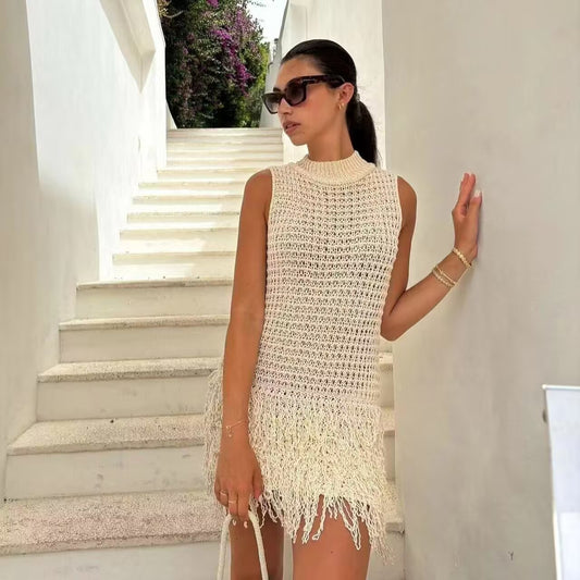 Robe en tricot pour femmes avec franges et design luxueux Chic und Stil