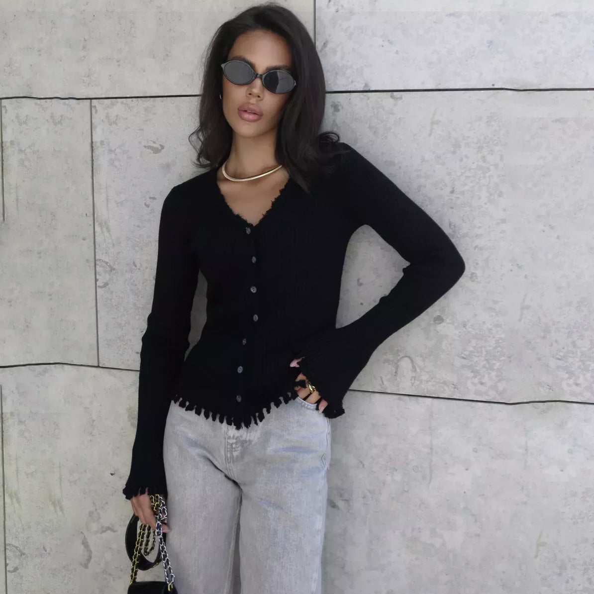 Dames Cardigan côtelé avec détails en volants Chic und Stil