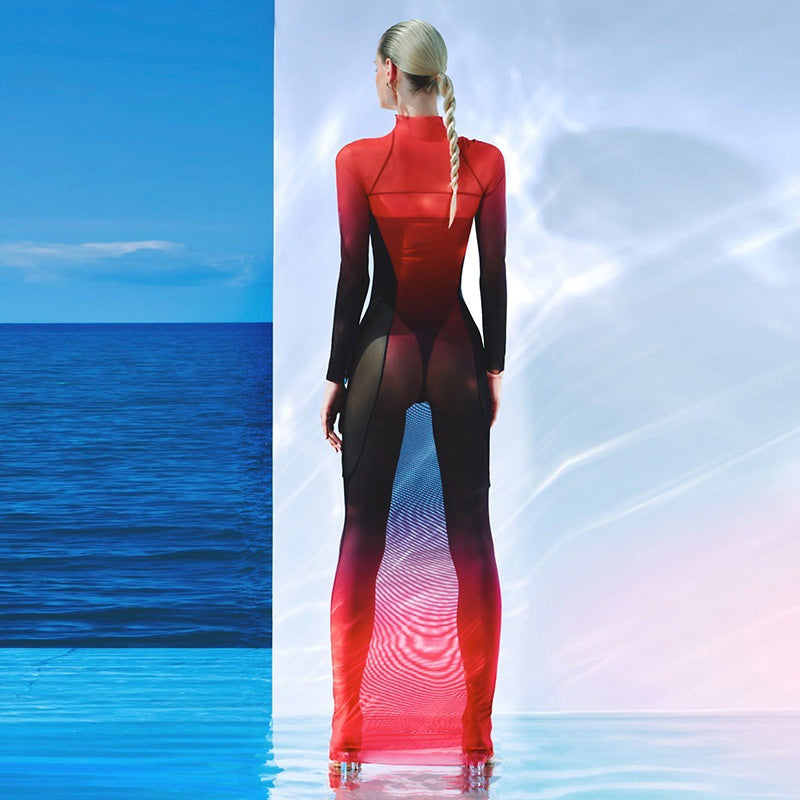 Dames Élégante et ajustée robe de sport avec col haut Chic und Stil