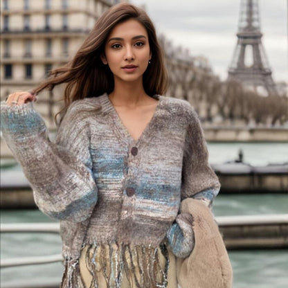 Dames Fransen Cardigan avec décolleté en V Chic und Stil