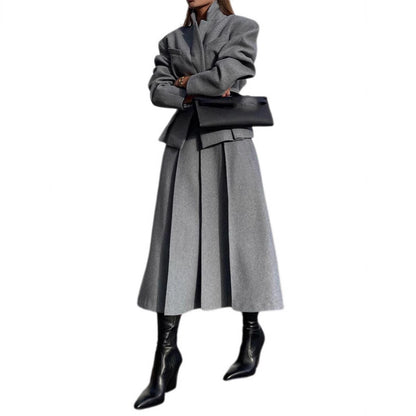 Dames élégant manteau oversize avec col haut et manches structurées Chic und Stil