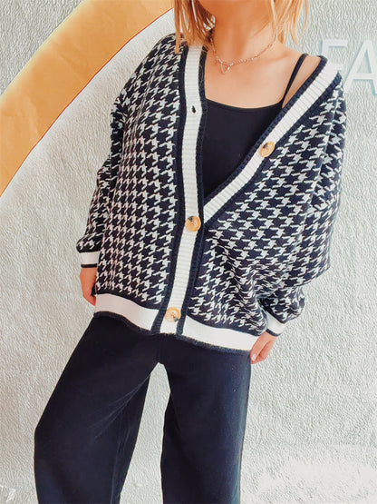 Dames cardigan oversize dans le classique motif pied-de-coq Chic und Stil