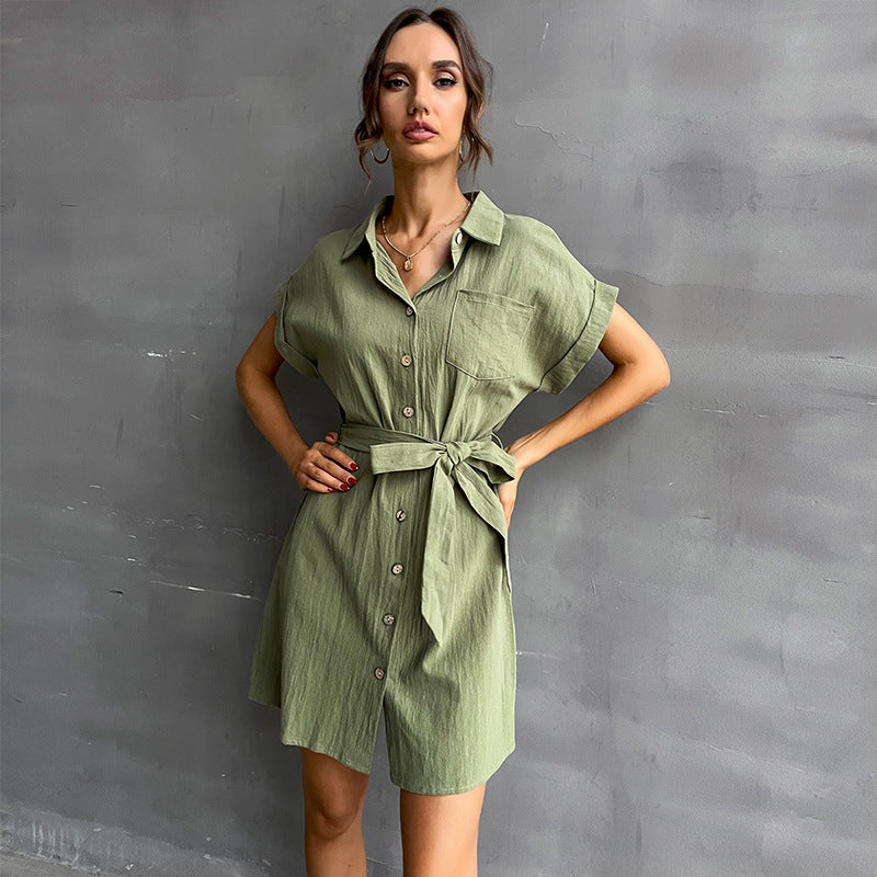 Robe chemise à boutonnière pour femmes avec ceinture à nouer Chic und Stil