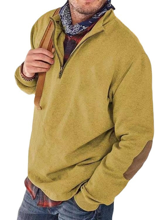 Men's fleece pullover with practical zip opening and trendy leather accents Chic and Style