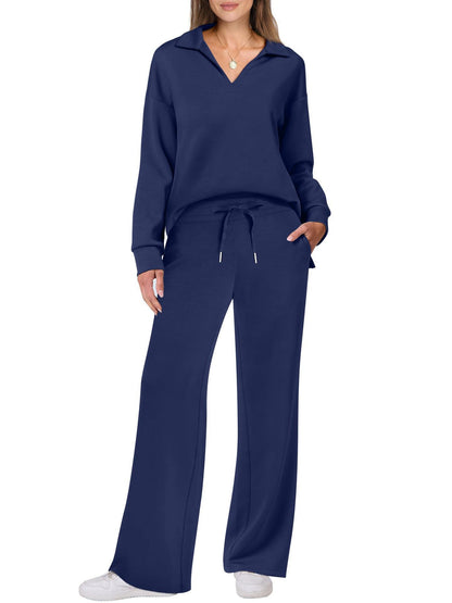 Dames ensemble décontracté avec grand col et pantalon ample confortable Chic und Stil