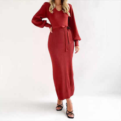 Robe en tricot élégante pour femmes avec manches bouffantes Chic und Stil