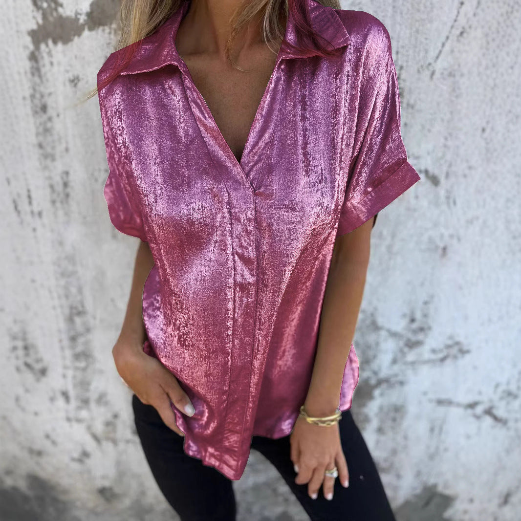 Dames Élégante Blouse en Satin avec Fini Brillant et Coupe Décontractée Chic und Stil