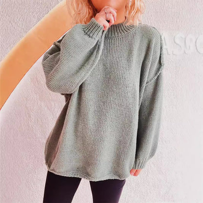 Pull en maille épaisse décontracté pour femmes avec col haut et coupe ample Chic und Stil