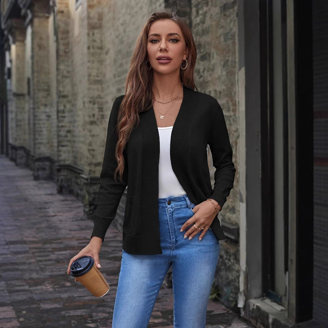 Dames cardigan décontracté à coupe ouverte et détails en fines côtes Chic und Stil