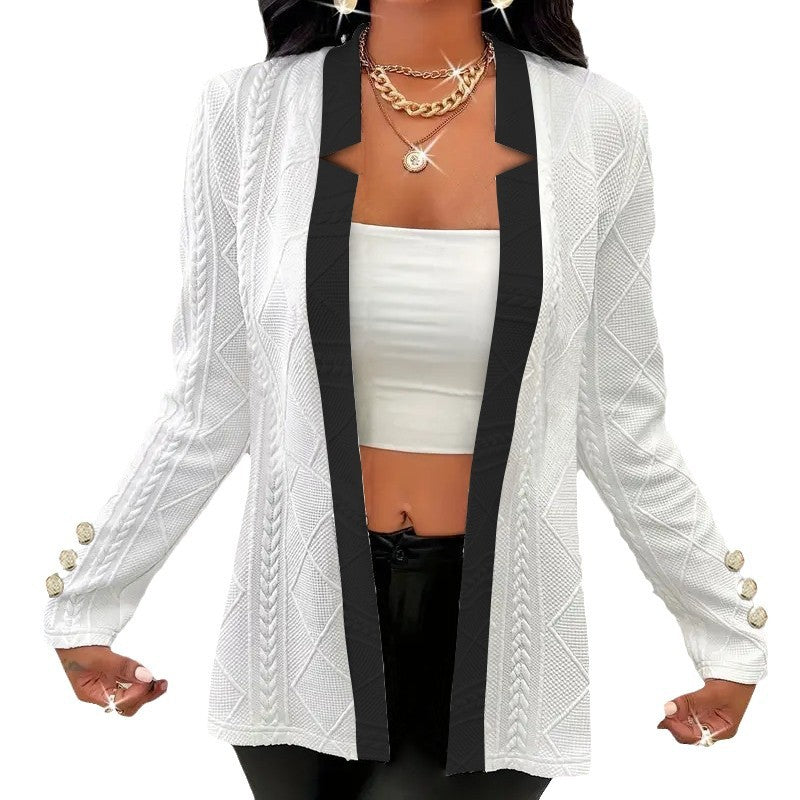 Dames Élégant blazer en tricot avec revers contrasté et détails de boutons uniques Chic und Stil