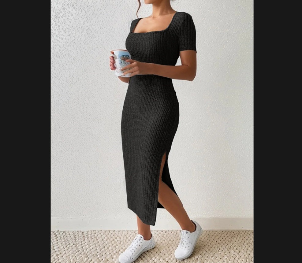 Robe maxi ajustée pour femmes avec fentes latérales et matériau élastique Chic und Stil