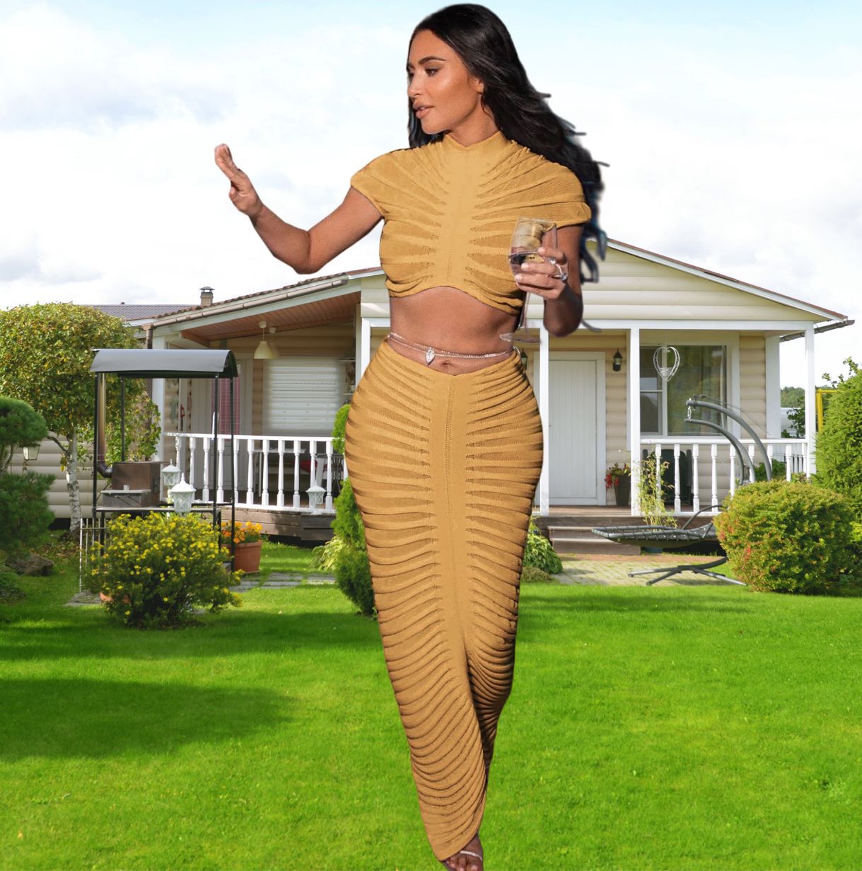 Dames Haut court ajusté et ensemble de jupe Chic und Stil