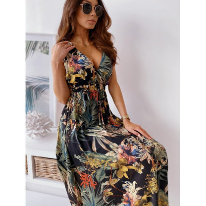 Robe maxi à imprimé tropical pour femmes avec ceinture ajustable Chic und Stil