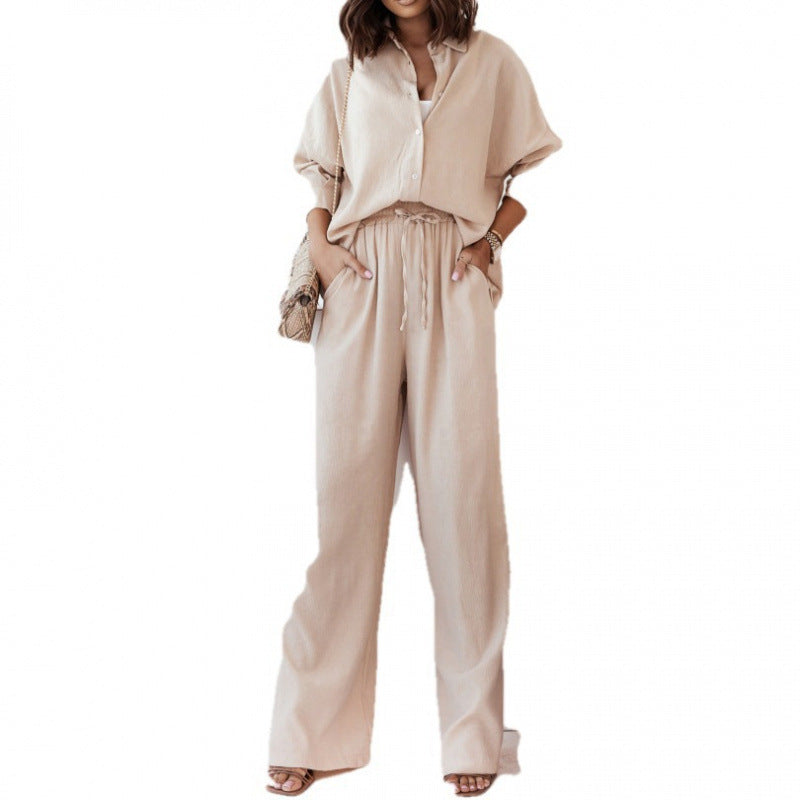 Casual two-piece set for women with loose blouse and wide linen pants Chic and Style