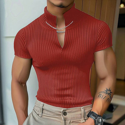 Chemisier à manches courtes pour femmes avec décolleté en V et motif côtelé structuré Chic und Stil