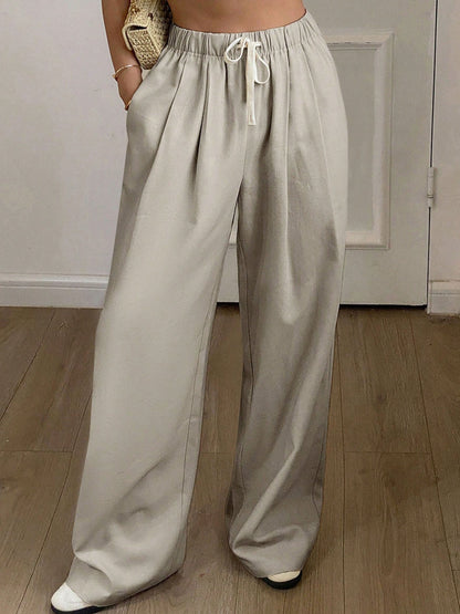 Linen wide-leg pants for women with elastic waistband and practical pockets Chic and Style