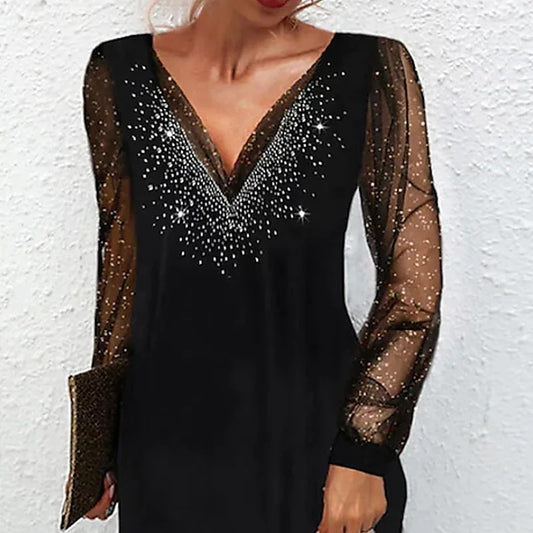Robe de soirée élégante pour dames avec des accents scintillants et des manches transparentes Chic und Stil