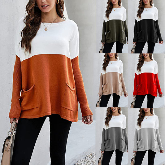 Pull en tricot pour femmes avec grandes poches avant et design contrasté Chic und Stil