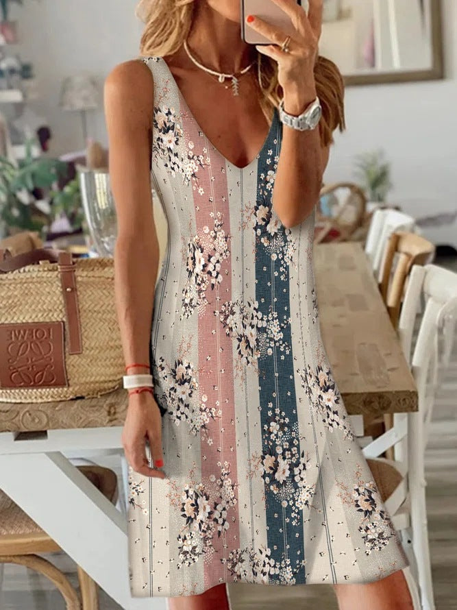 Robe décontractée d'été pour femmes avec décolleté en V floral et ceinture élastique Chic und Stil