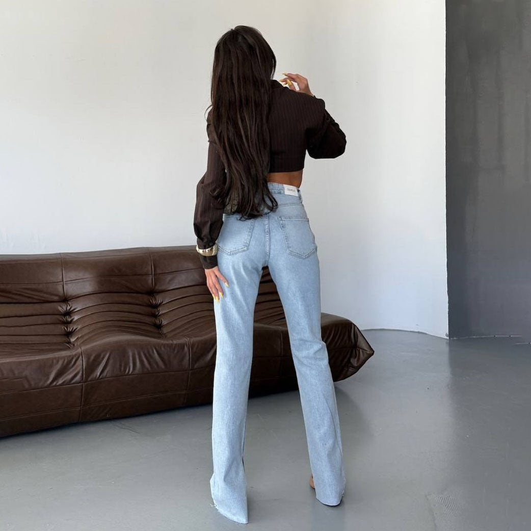 Dames élégants et modernes jeans taille haute Chic und Stil