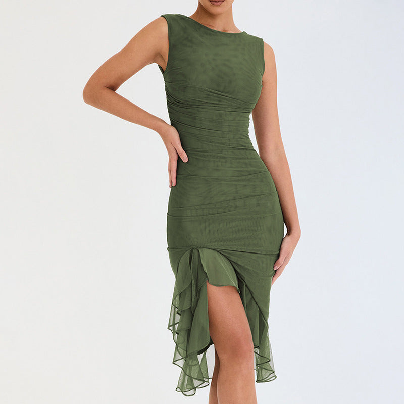 Robe cocktail ajustée pour femmes avec des détails de volants raffinés et un ourlet asymétrique Chic und Stil