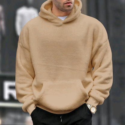 Oversized fleece pullover for men with practical pockets and hood Chic and Style