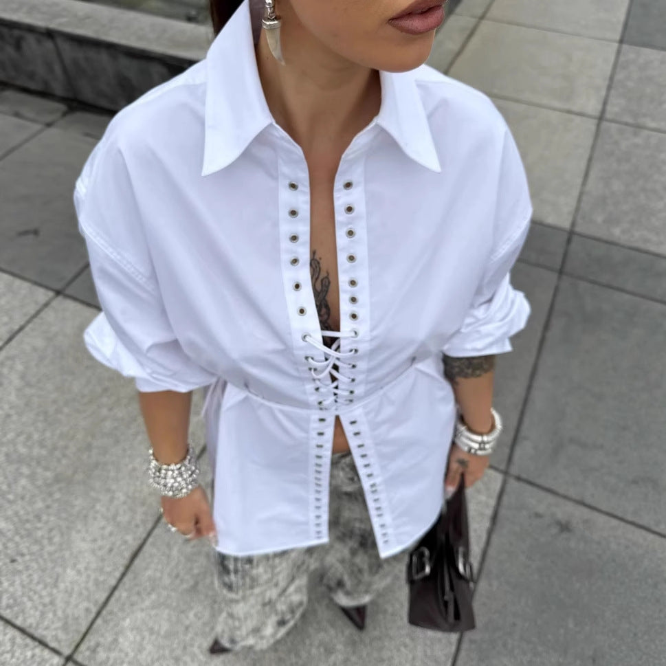 Chemisier femme avec design à volants et élégant lacet Chic und Stil