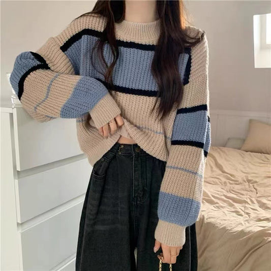 Pull en tricot épais pour femmes avec des rayures colorées et une coupe décontractée Chic und Stil