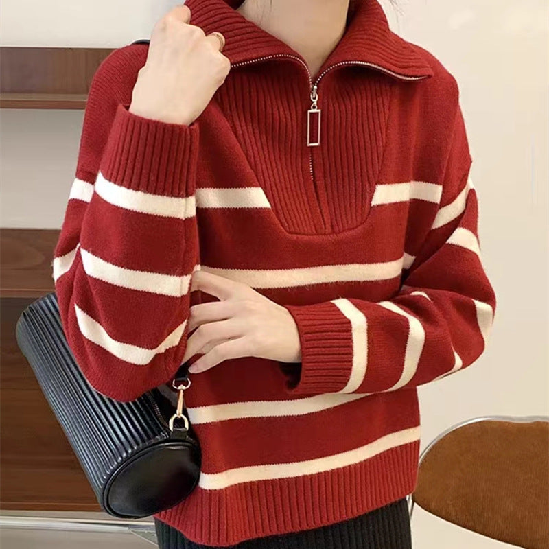 Pull décontracté pour femmes avec col haut et fermeture éclair décorative Chic und Stil