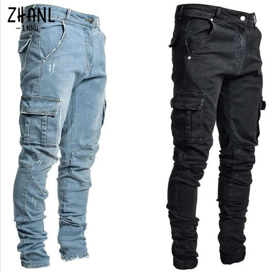Men's Cargo Jeans with Multifunctional Pockets and Modern Slim-Fit Cut Chic Und Stil
