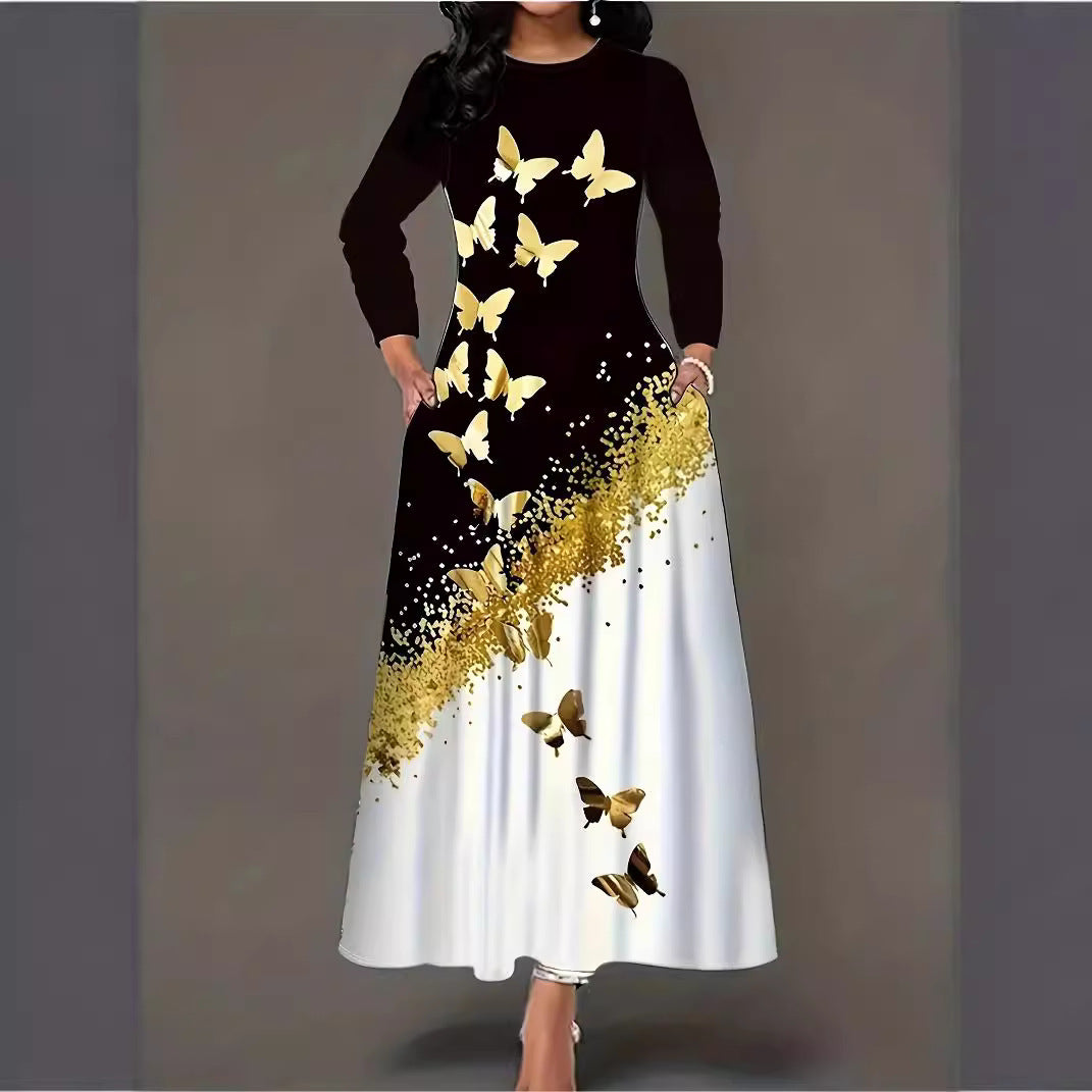 Femme Robe élégante à manches longues avec design papillon Chic und Stil