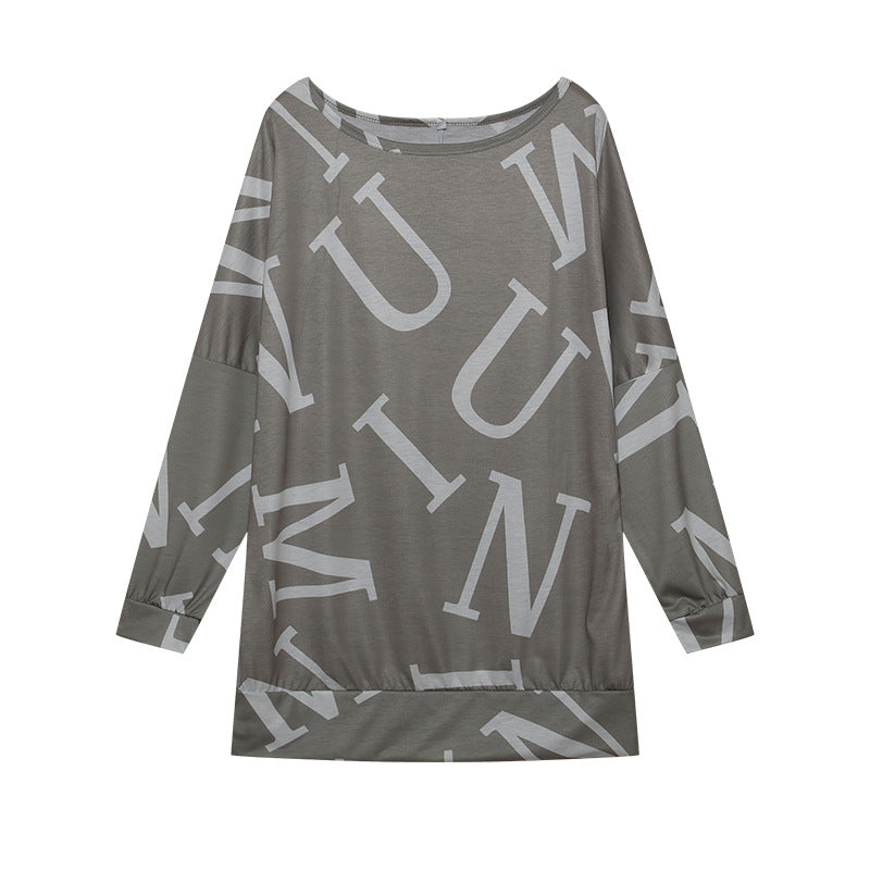 Oversized long sleeve t-shirt for women with modern print and elastic belt Chic and Style