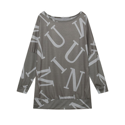 Oversized long sleeve t-shirt for women with modern print and elastic belt Chic and Style