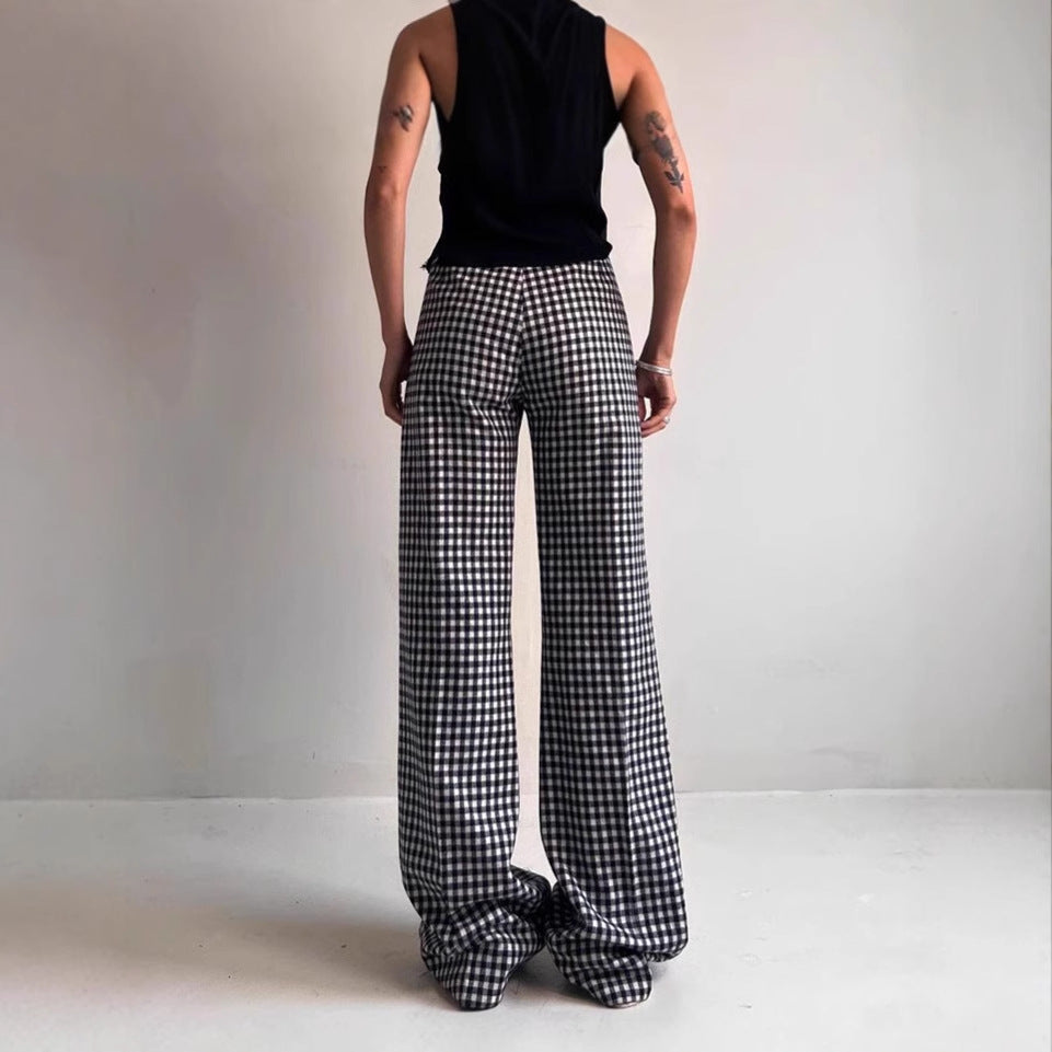 Women Comfortable Tube Pants with Checkered Pattern and Elastic Waist Chic and Style