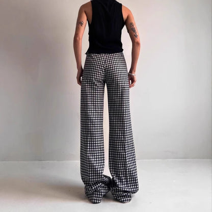 Women Comfortable Tube Pants with Checkered Pattern and Elastic Waist Chic and Style