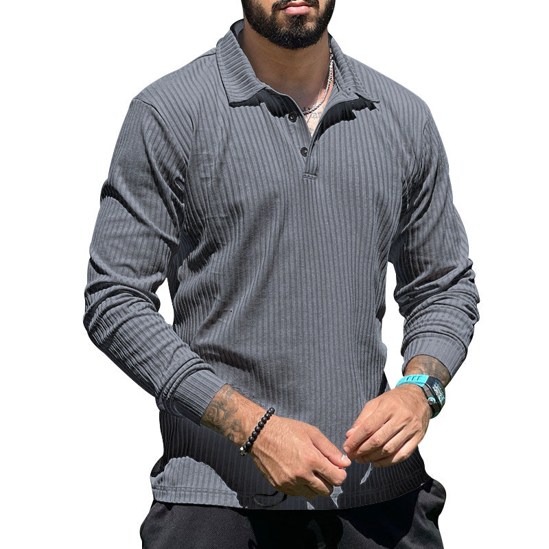 Long knit pullover for men with structured design and button placket Chic und Stil