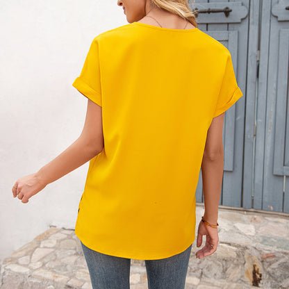 Blouse élégante à col en V pour dames avec plis et fentes latérales Chic und Stil