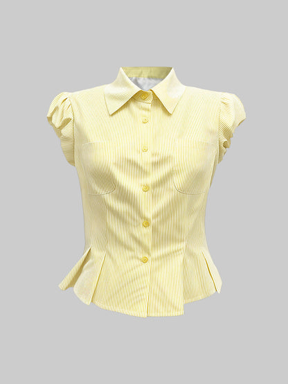 Haut de blouse tricoté pour femmes avec manches bouffantes et détails de boutons Chic und Stil