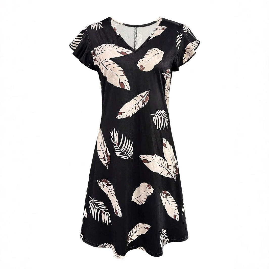 Dames V-Décolleté Imprimé Tropical Robe A-Ligne Chic und Stil