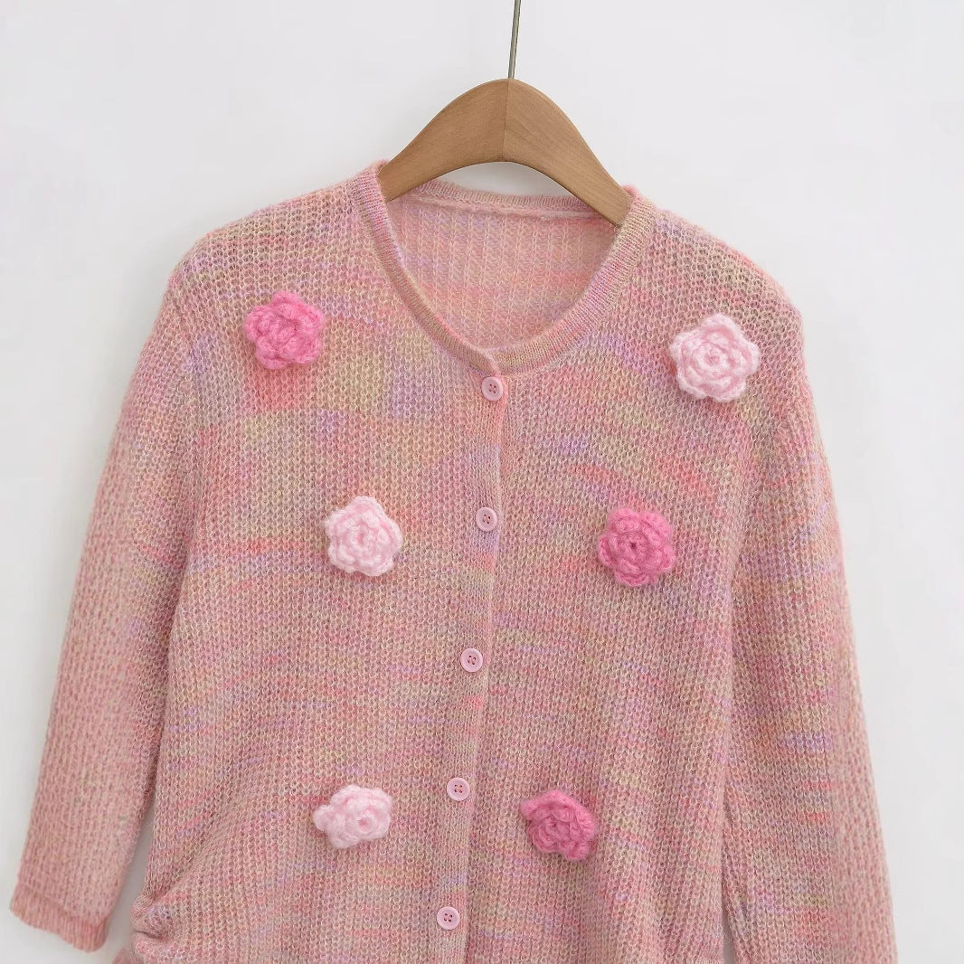 Dames cardigan avec applications florales et ourlet réglable Chic und Stil