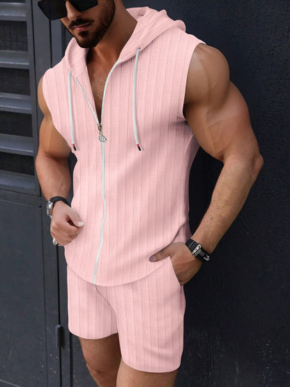 Men's sleeveless zip-up hoodie and shorts set Chic and Style