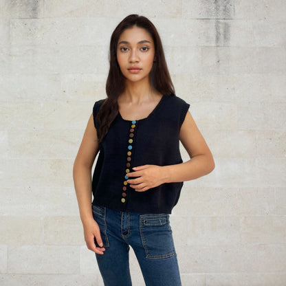 Ladies sleeveless knit vest with decorative buttons Chic and Style
